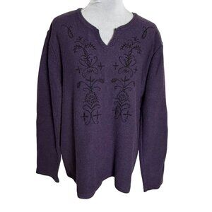 Serengeti Wool Embroidered Sweater Womens Size XL Winter Purple V-Neck VTG Warm